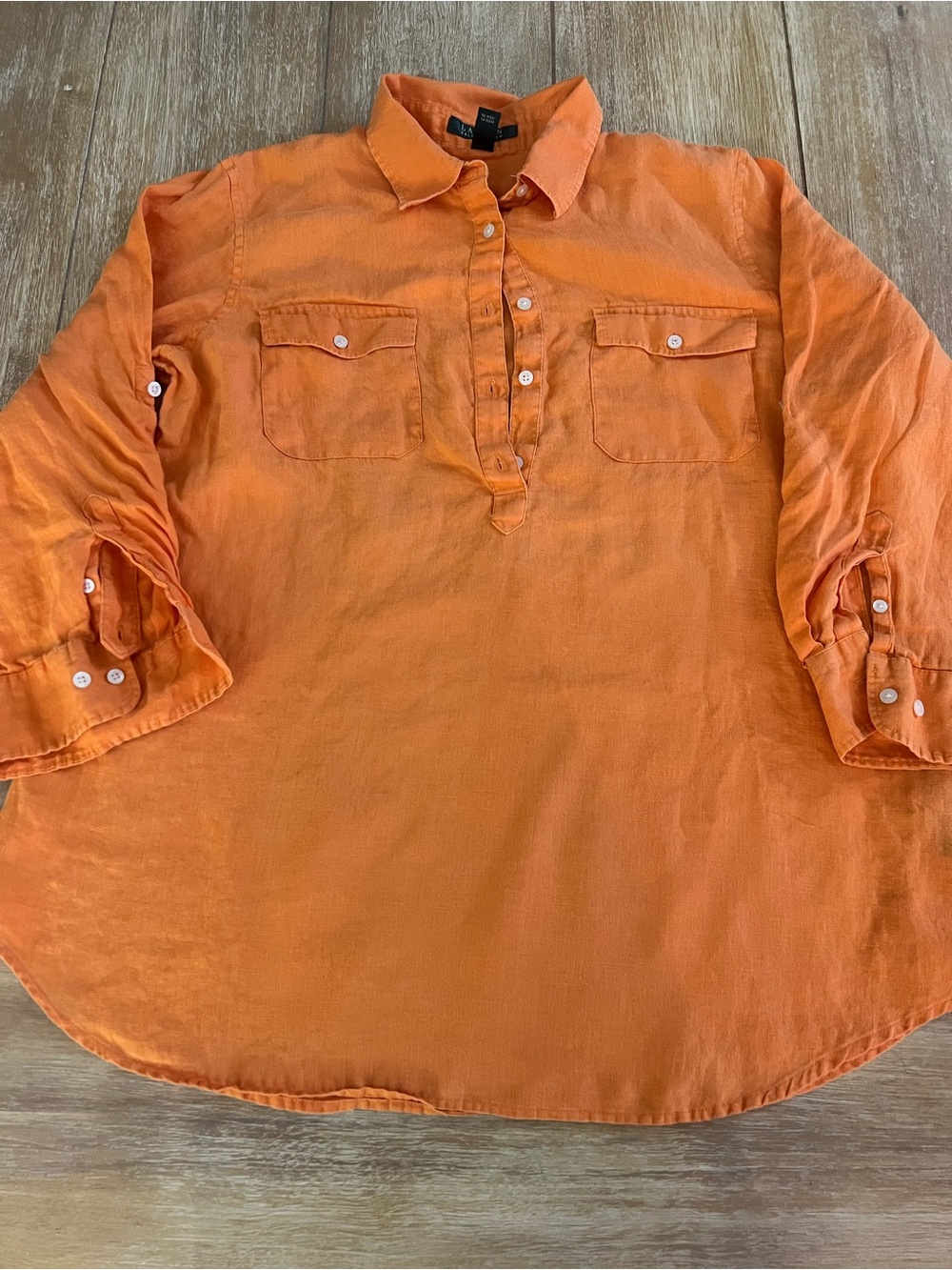 Ralph Lauren Orange Long-Sleeve Button Pullover Shirt